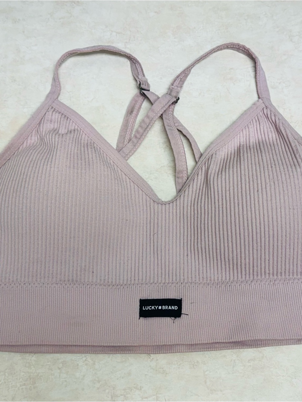 Lucky Brand Ribbed Dusty Rose Bralette with Cross-Back Straps